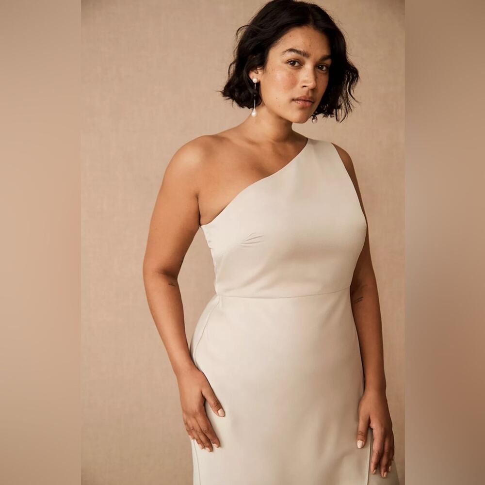 BHLDN Anthropologie Dylan One-Shoulder Satin Side Slit Gown Champagne Womens 8 - Picture 3 of 11